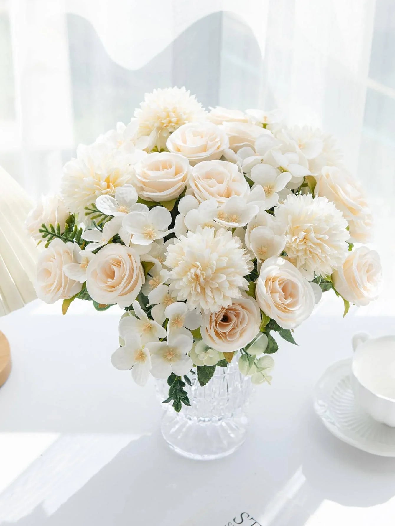 1 Bouquet Artificial Roses w/ Silk Balls Home Decor & Holiday