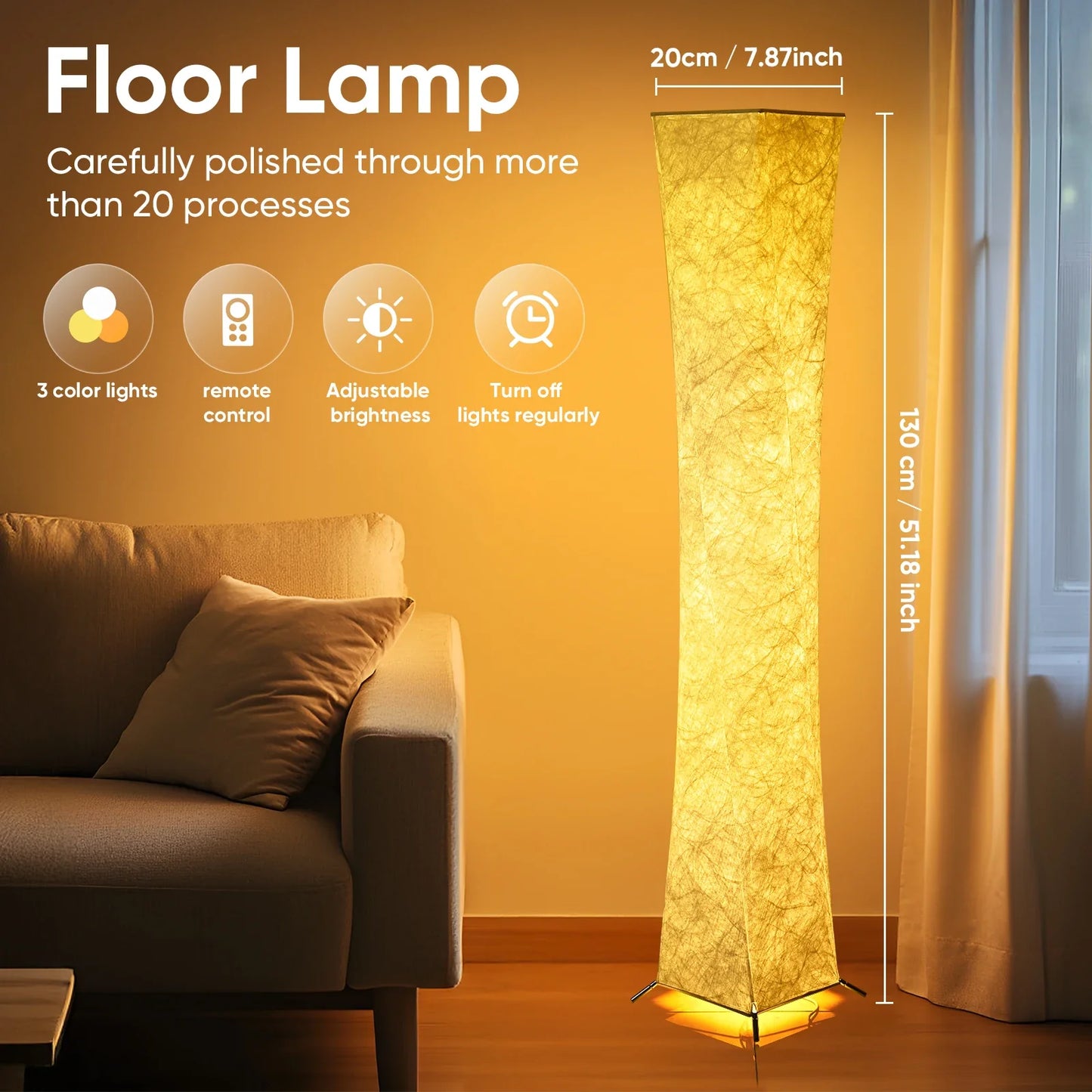 Soft Light Floor Lamp, 52" Simple Design Morden Slim Warm Light 3000K LED Tyvek Fabric Shade