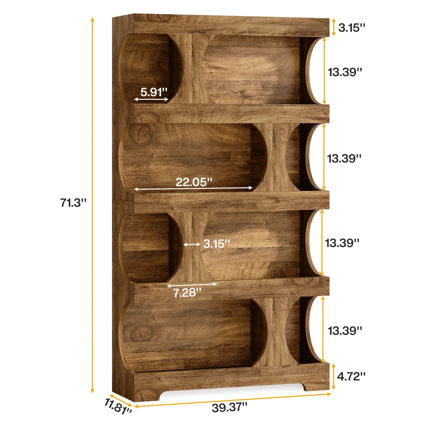 Tribesigns 71" Tall Bookcase, 4-Tier S-Shaped Bookshelf, Wood Modern Freestanding Display Shelves