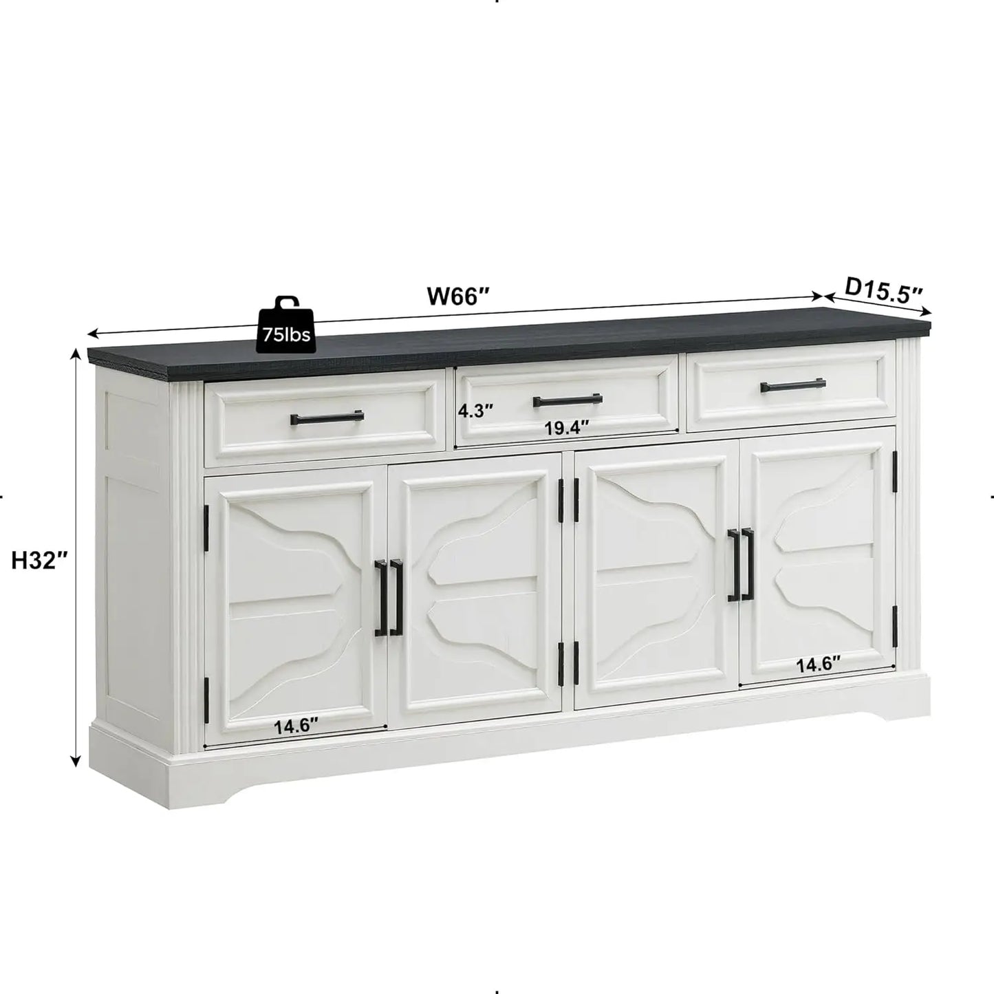 66" Large Buffet Sideboard Cabinet with 4 Doors and 3 Drawers,  Storage Cabinet for Dining Room,