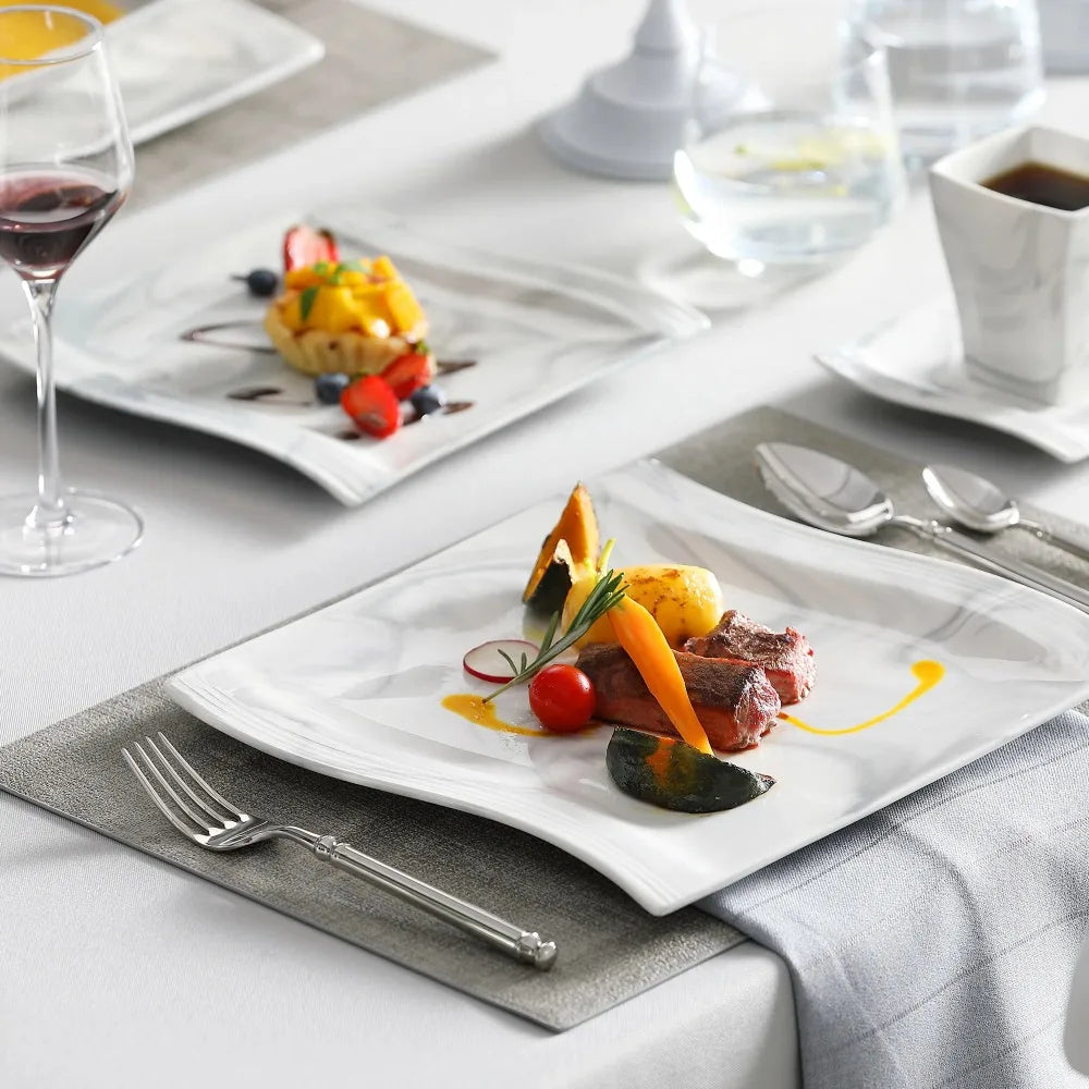 MALACASA FLORA Marble Porcelain Dinnerware 30 Piece Tableware