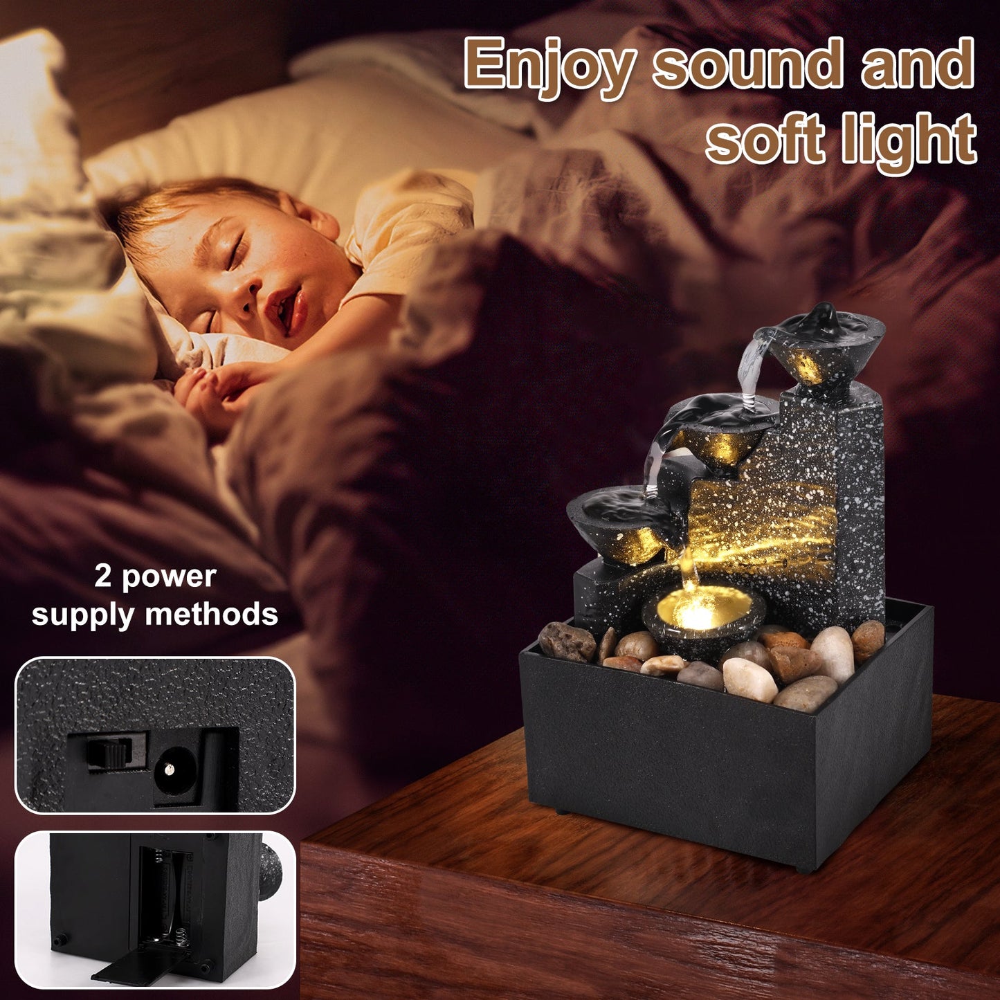 Tabletop Waterfall Home Decor  Desktop Fountain with Soft Lights Flowing Water Ornaments