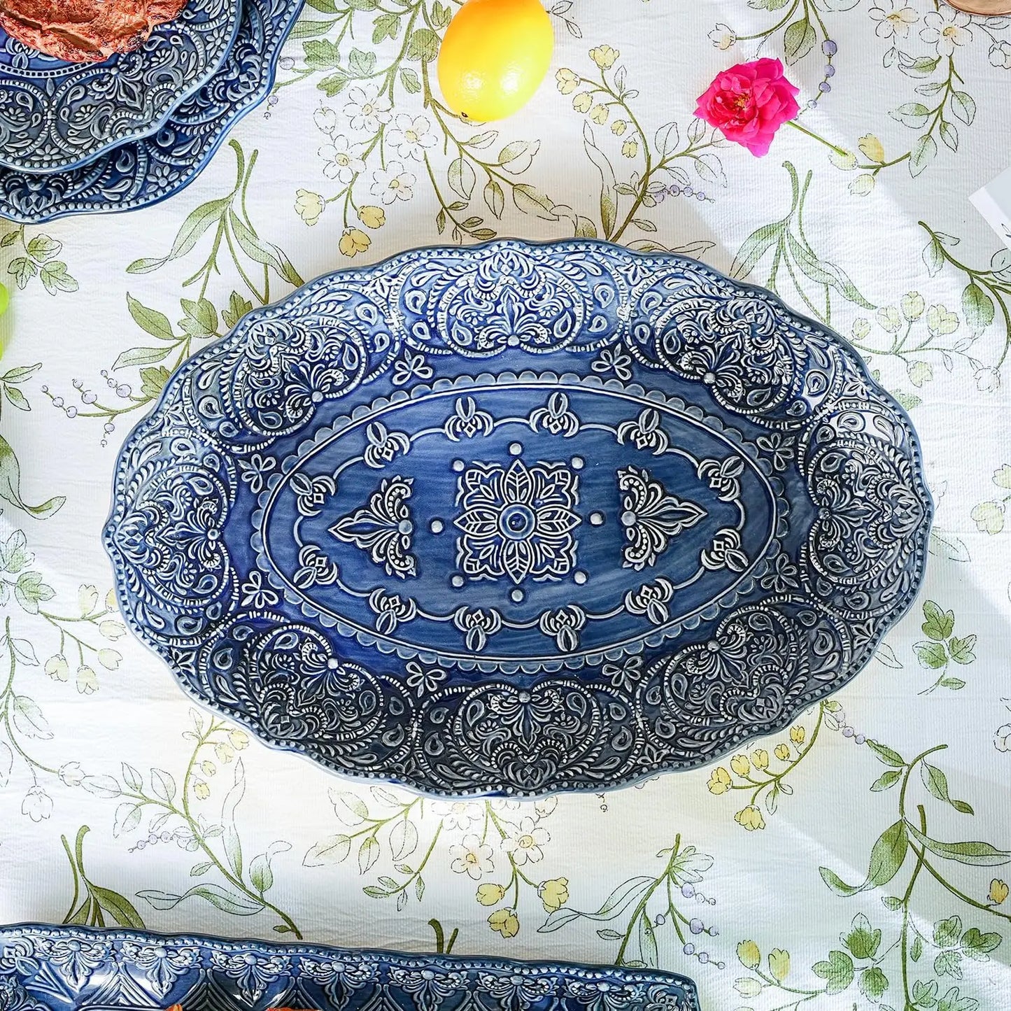 Antique Baroque Style Porcelain Serving Platter, Set of 2
