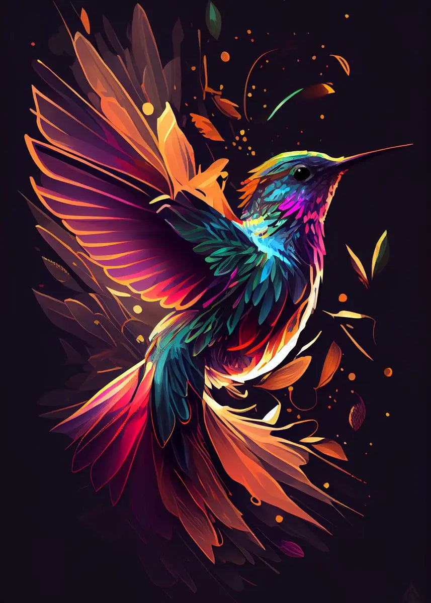 Watercolor Hummingbird Flower Wall Art