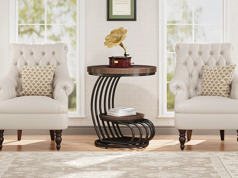Round End Side Table: Side  Small Bedside Table Accent Table with Arc-Shaped Frame