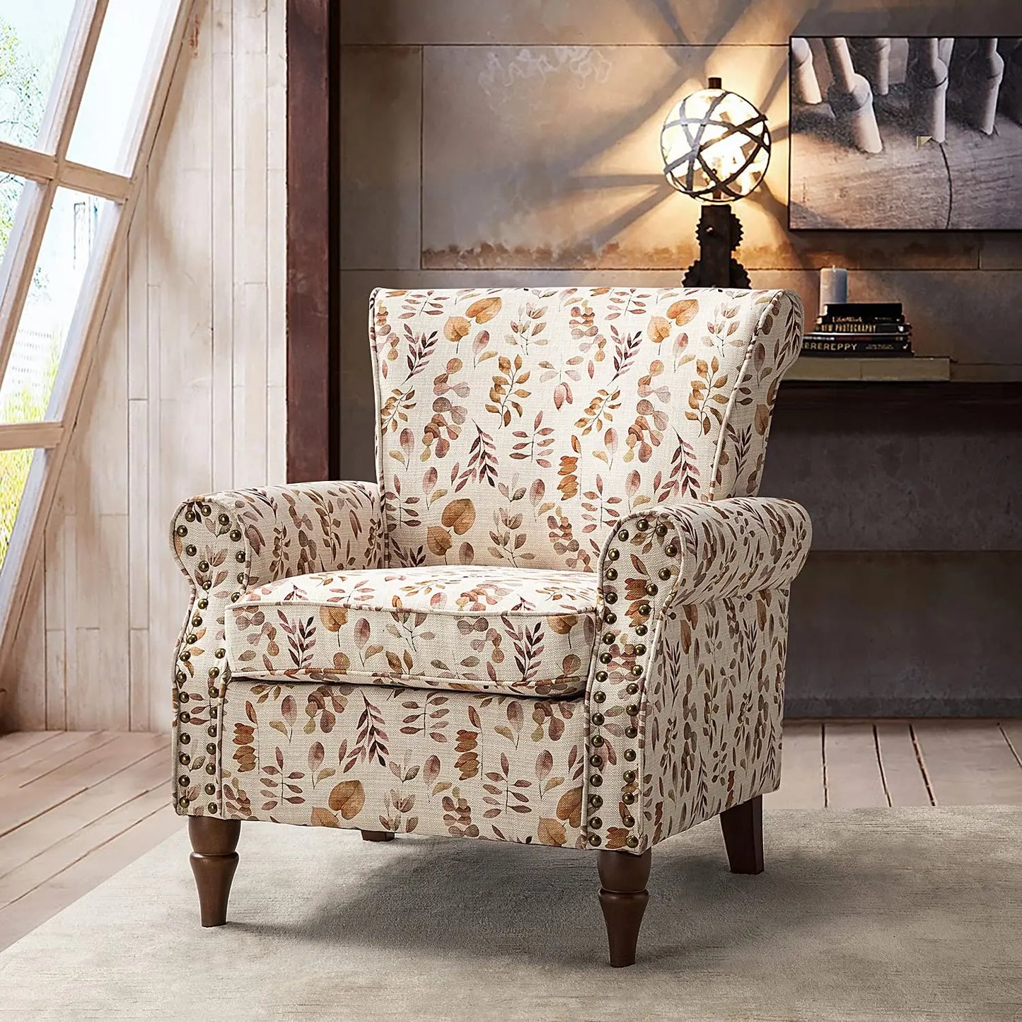 Modern Wingback Accent Chair with Wood Legs & Removable Cushion, Comfy Upholstered Armchair , Different Fabrics