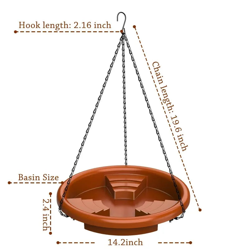Solar Powered Bird Bathtub Fountain Hanging Bird Feeder  with Hook Chain