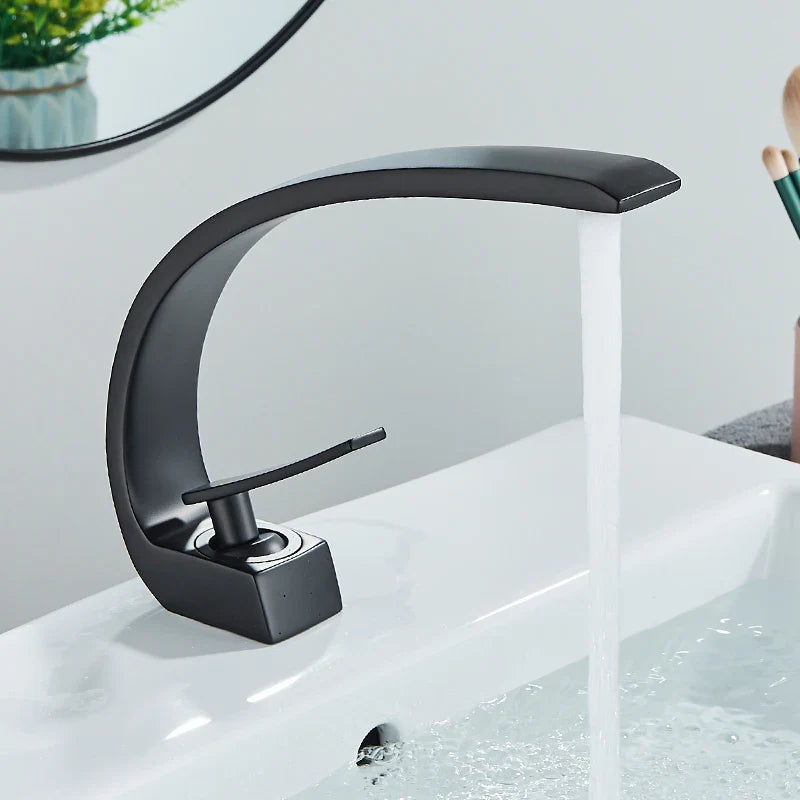 Luxury Brass Basin Faucet Deck Mounted Black Hot Cold Water Single Hole For Bathroom