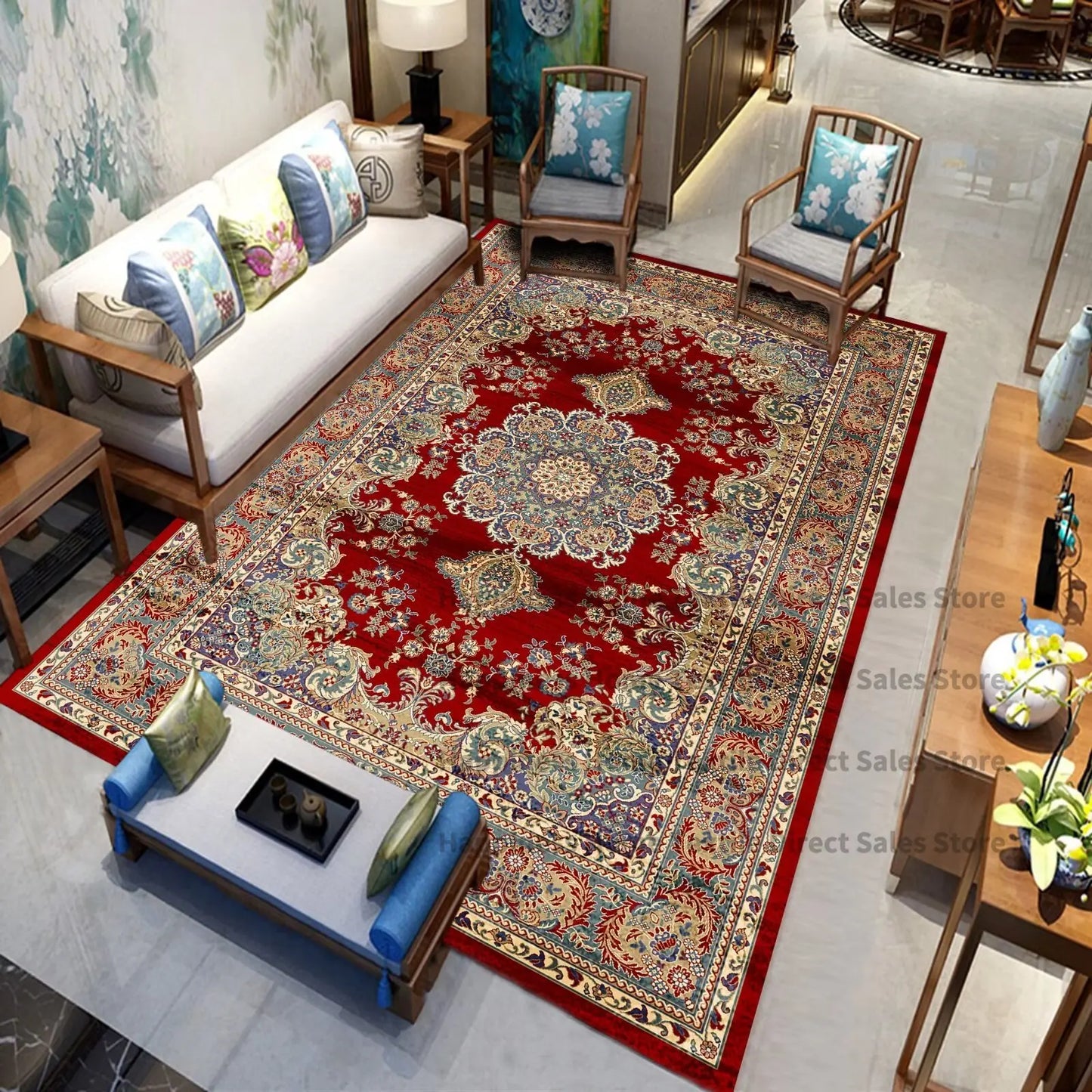 Persian Luxury Rugs for Retro Red Decor Carpets for Living Room