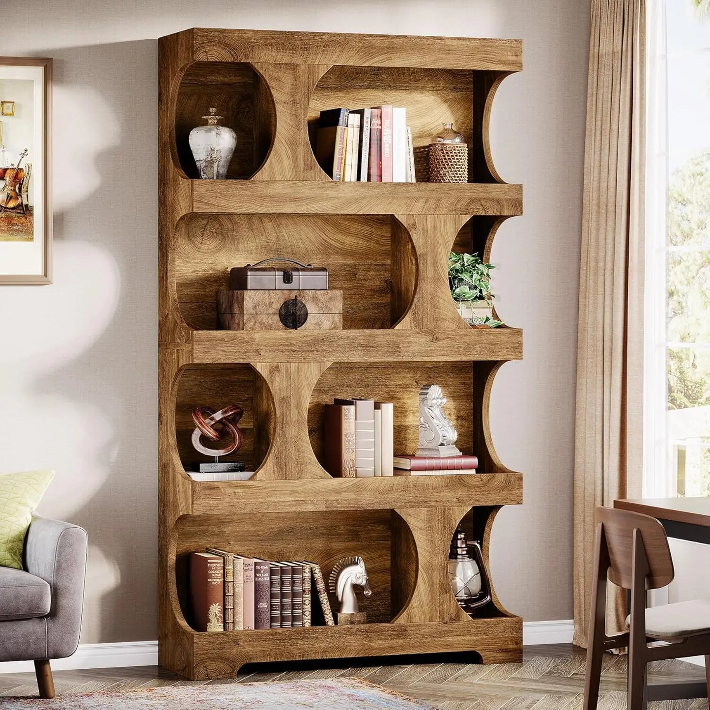 Modern Asymmetrical Bookshelf, with Classic Shape,Large Library BookShelf for Living Room, Home Office