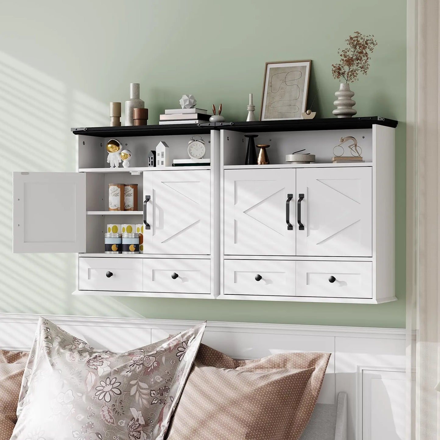 Wall Mounted Farmhouse Medicine Cabinet Over Toilet Storage With Barn Doors Adjustable Shelves