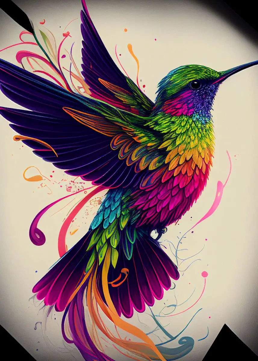 Watercolor Hummingbird Flower Wall Art