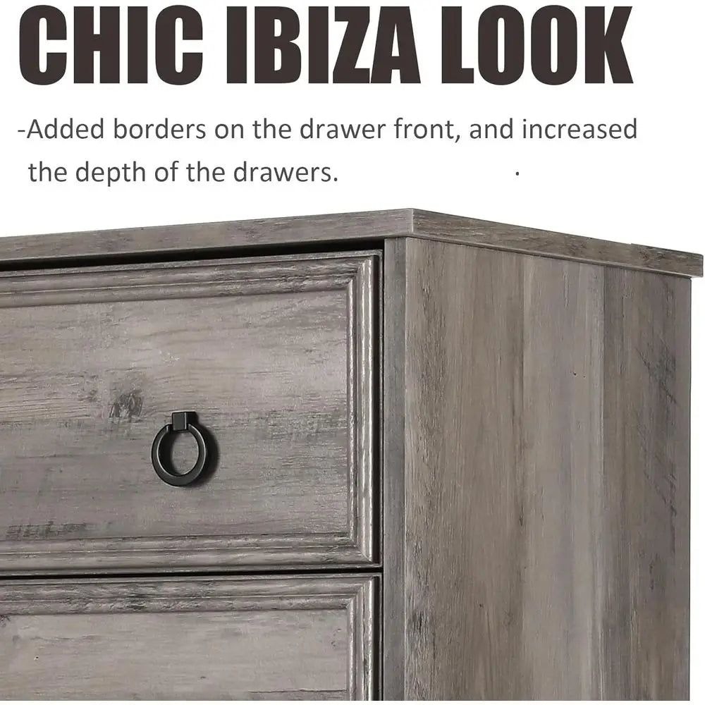 10-Drawer Bedroom Dresser with Textured Frame, 6 Deep, Gray, for Living Room or Bedroom Storage