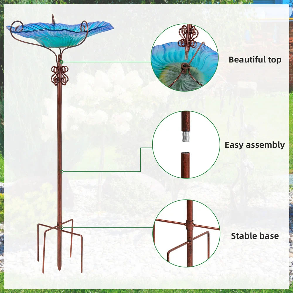 Large Outdoor Glass Bird Bath Garden Feeding Bowl