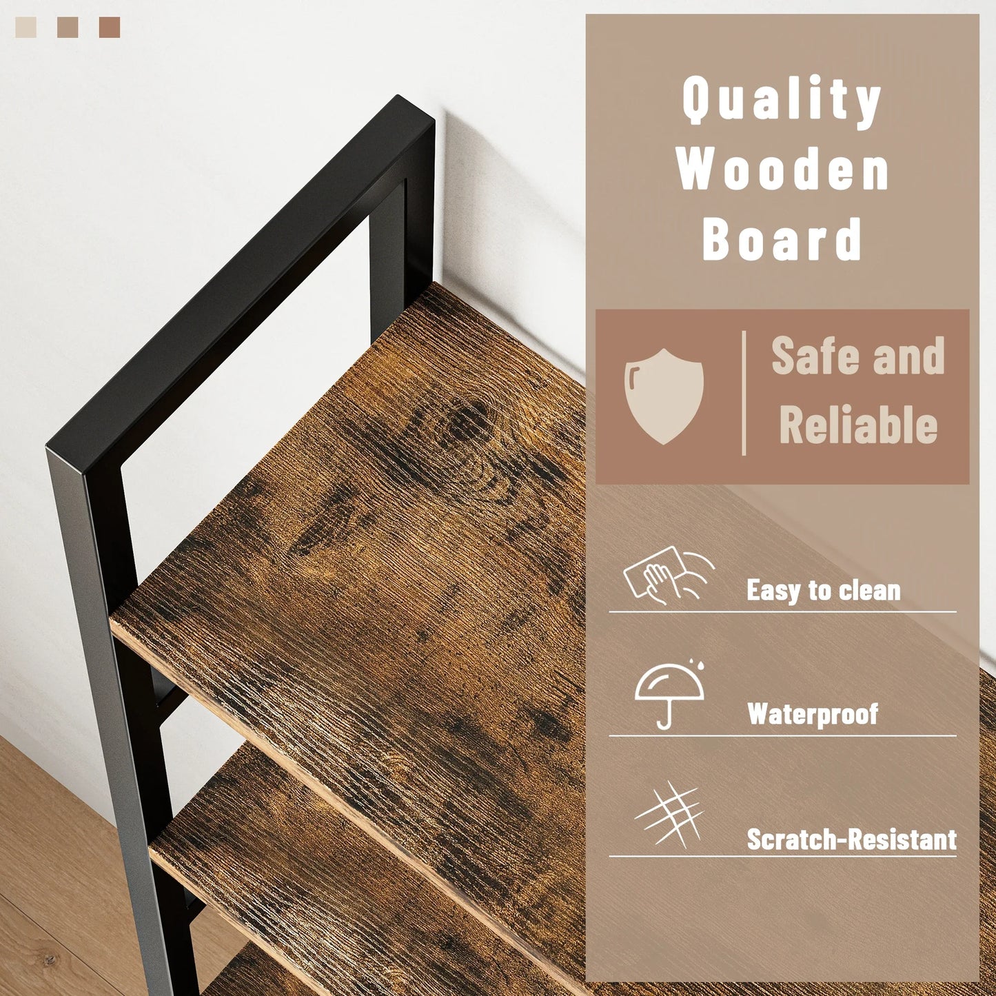 Triple 5 Tier Bookshelf, Large Wooden Bookcase with 17 Open Display Shelves Metal Frame