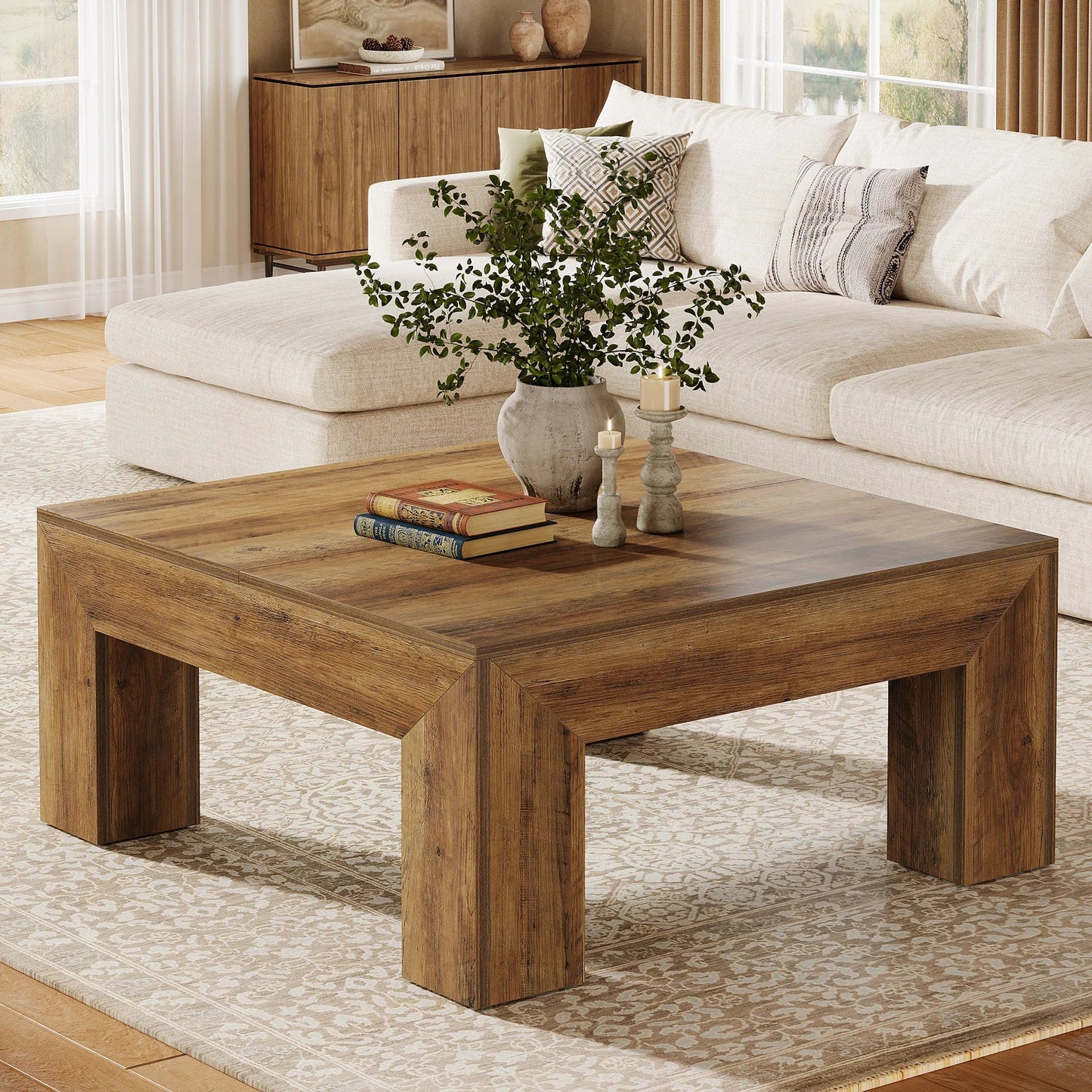Tribesigns 39.4-Inch Square Coffee Table for Living Room, Farmhouse