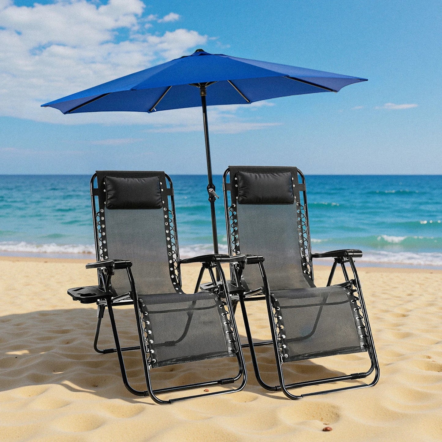 JHK Zero Gravity Set of 2 Portable Recliner  Outdoor Garden Lounge Chair with Cup Holder