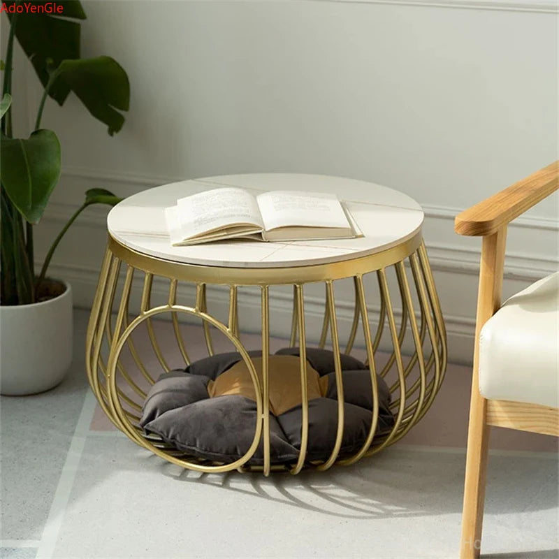 Creative Nordic Iron Tea Table Round Coffee Table for Living Room Cat House Bed