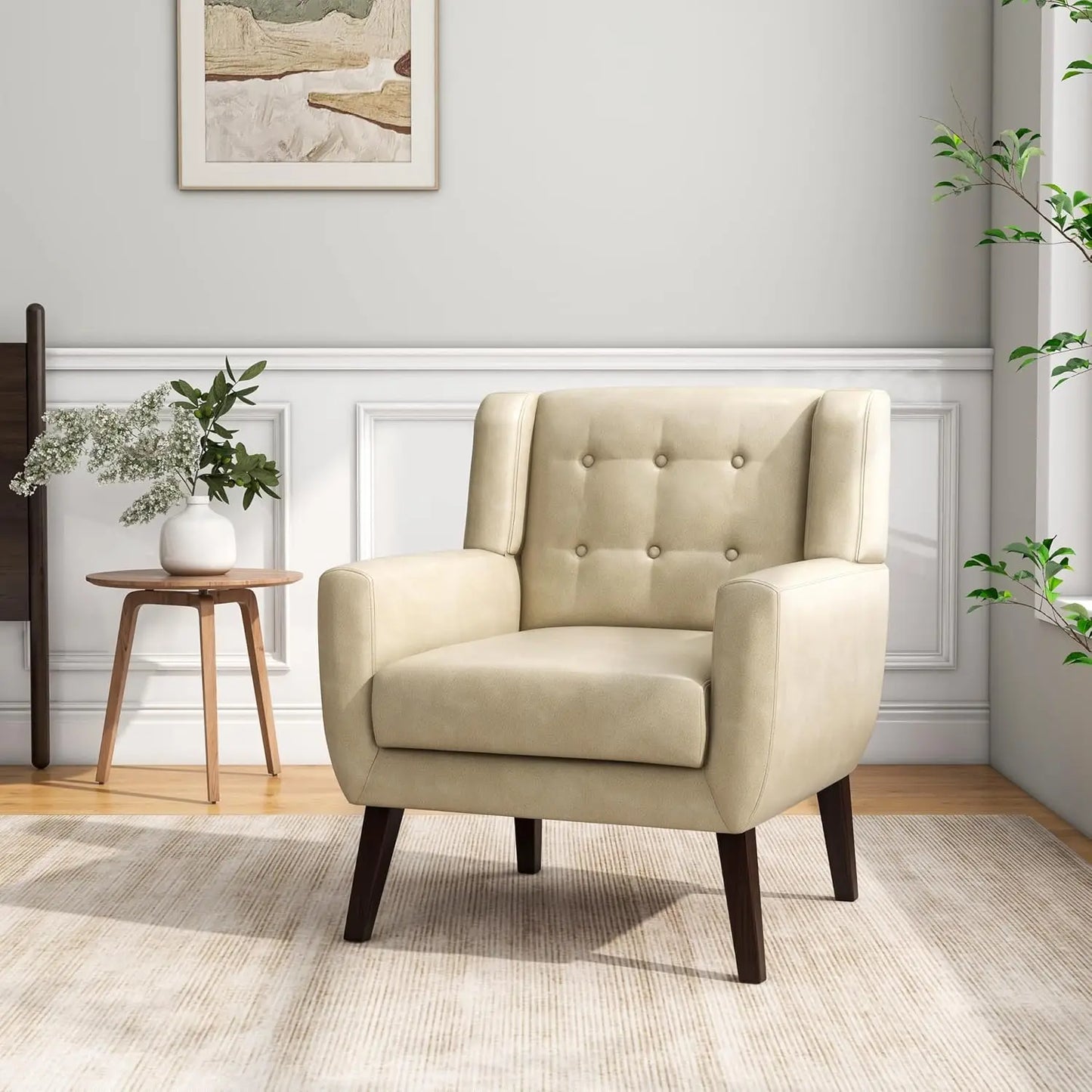 Modern Linen Accent Chair High-Resilient Sponge Comfy Reading Seat Floral Set 1,