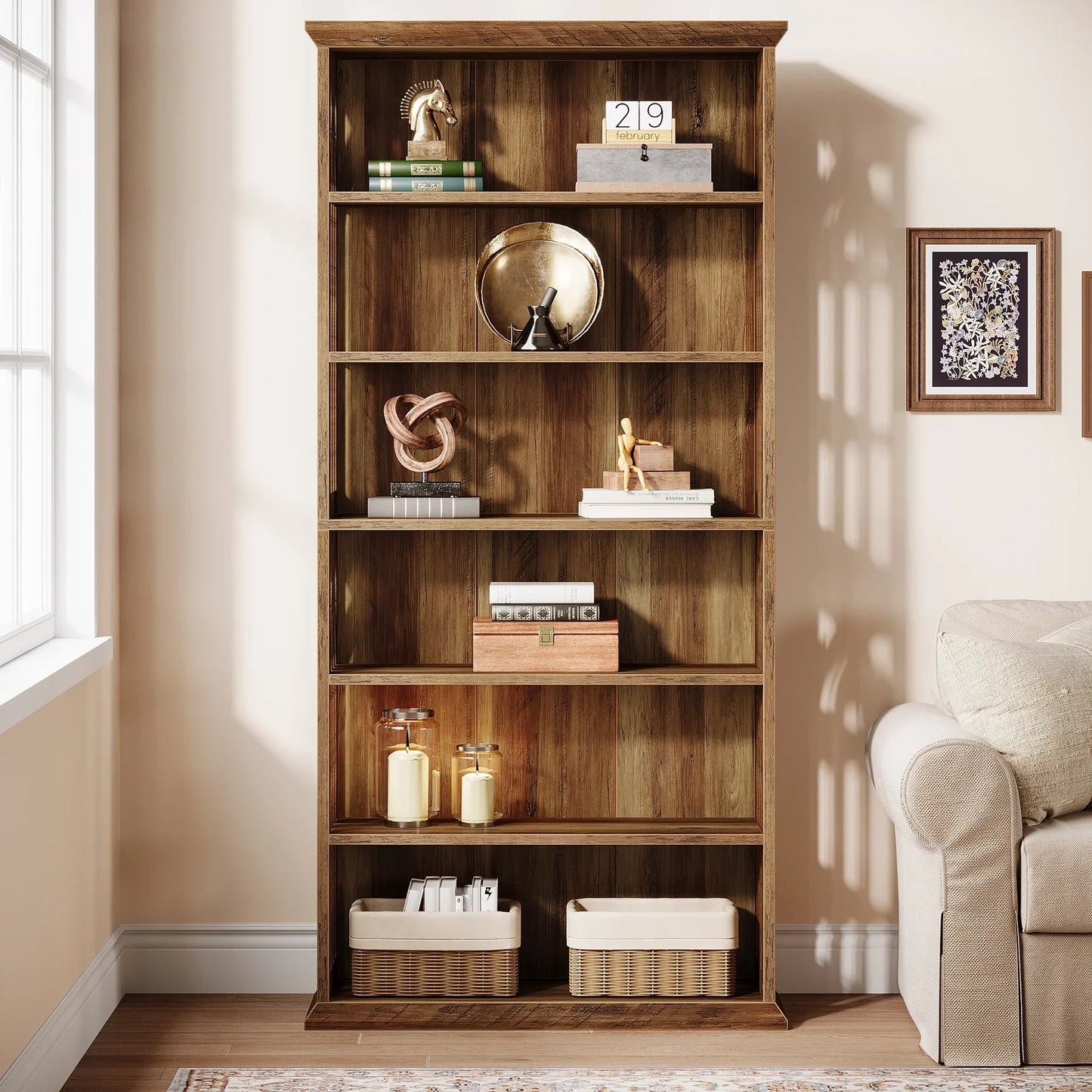 Tribesigns 6-Tier Bookshelf, 75-Inch Tall Bookcase,  Freestanding Display Shelves,