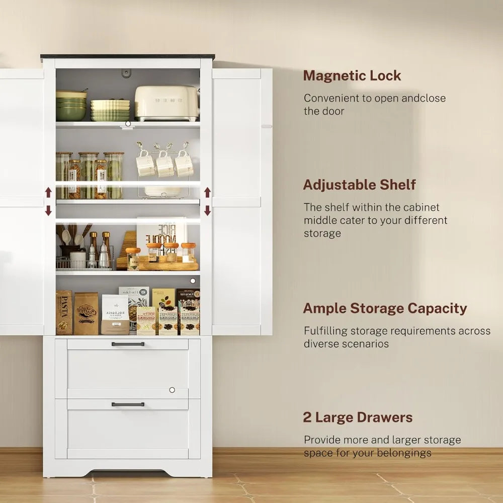 66.2" Farmhouse Storage Cabinet with 2 Doors & Drawers Kitchen Bathroom Living Room