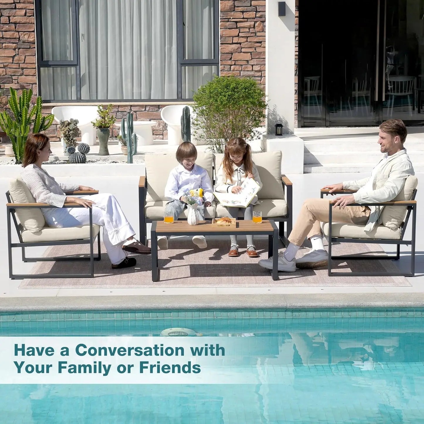 Patio Furniture Set, 4 Pieces Outdoor Patio Furniture with Coffee Table Set