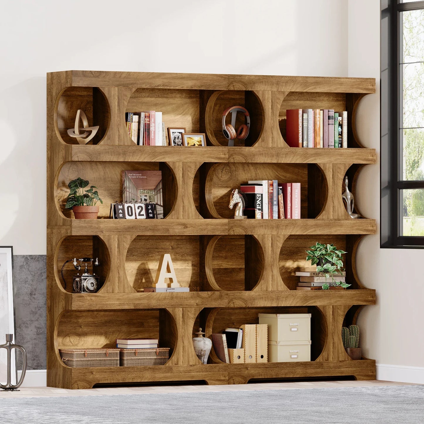 Tribesigns 71" Tall Bookcase, 4-Tier S-Shaped Bookshelf, Wood Modern Freestanding Display Shelves