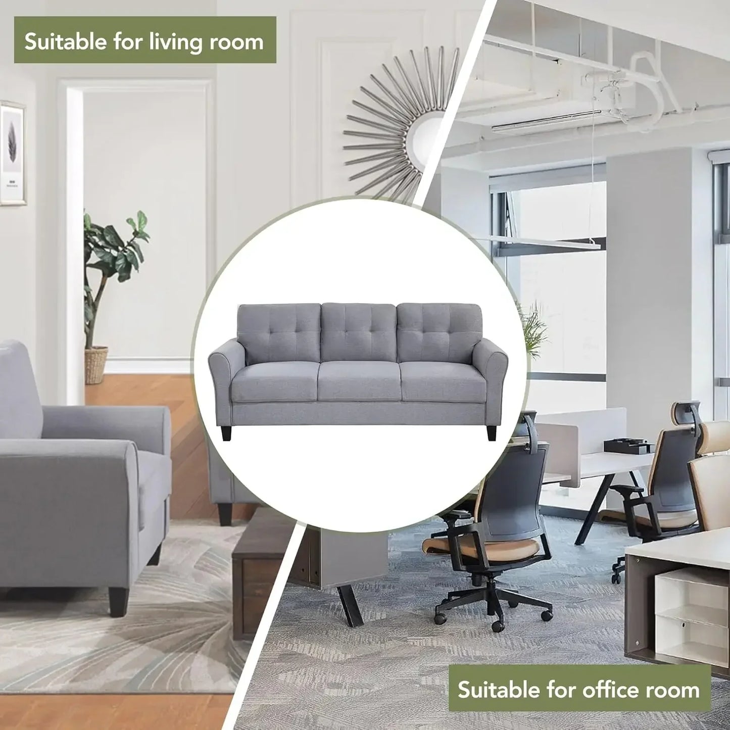 3-Piece Living Room Sectional Sofa Set, Upholstered Armchair Loveseat Sofa and Three Seat Sofa
