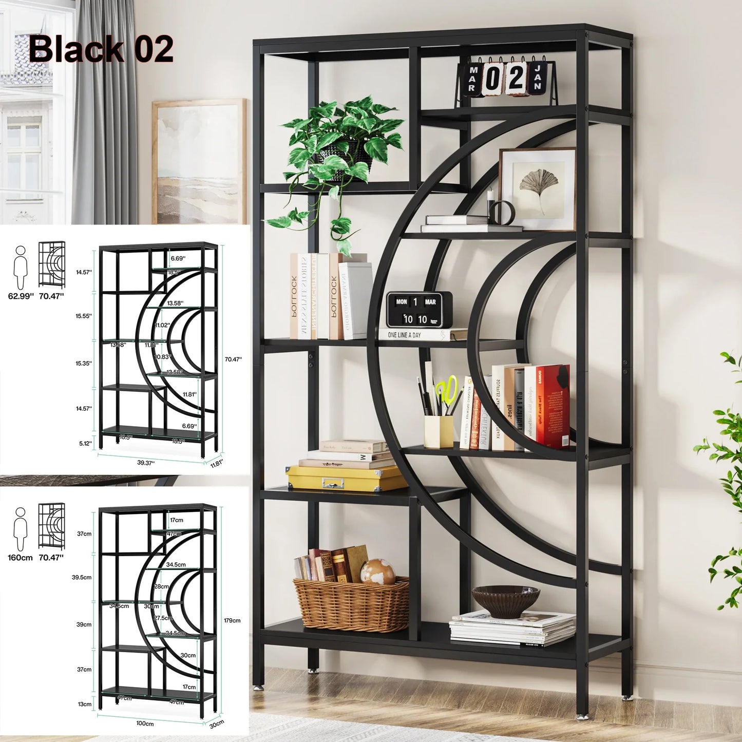 Tribesigns Bookshelf Industrial 5 Tier Etagere Bookcase,