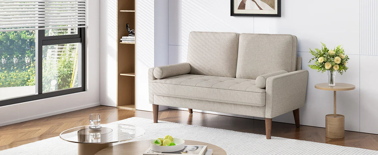 48 Inch Vesgantti Loveseat Sofa - Solid Wood Legs  Throw Pillow