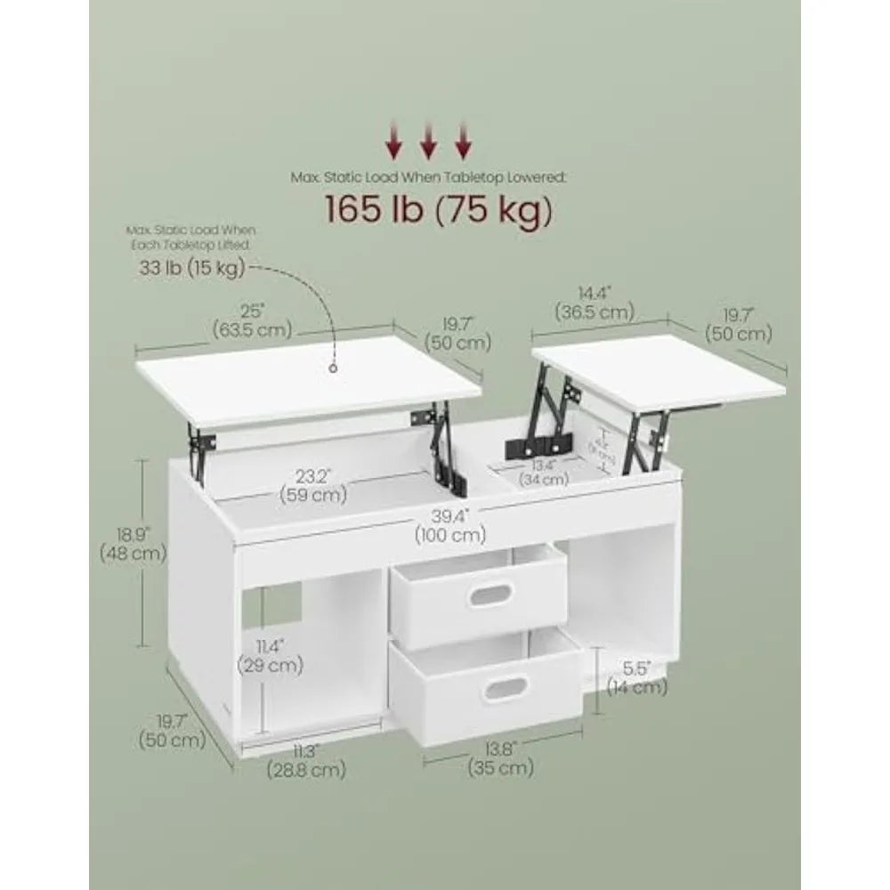 Lift Top Coffee Table with Drawers and Hidden Storage, Center Table