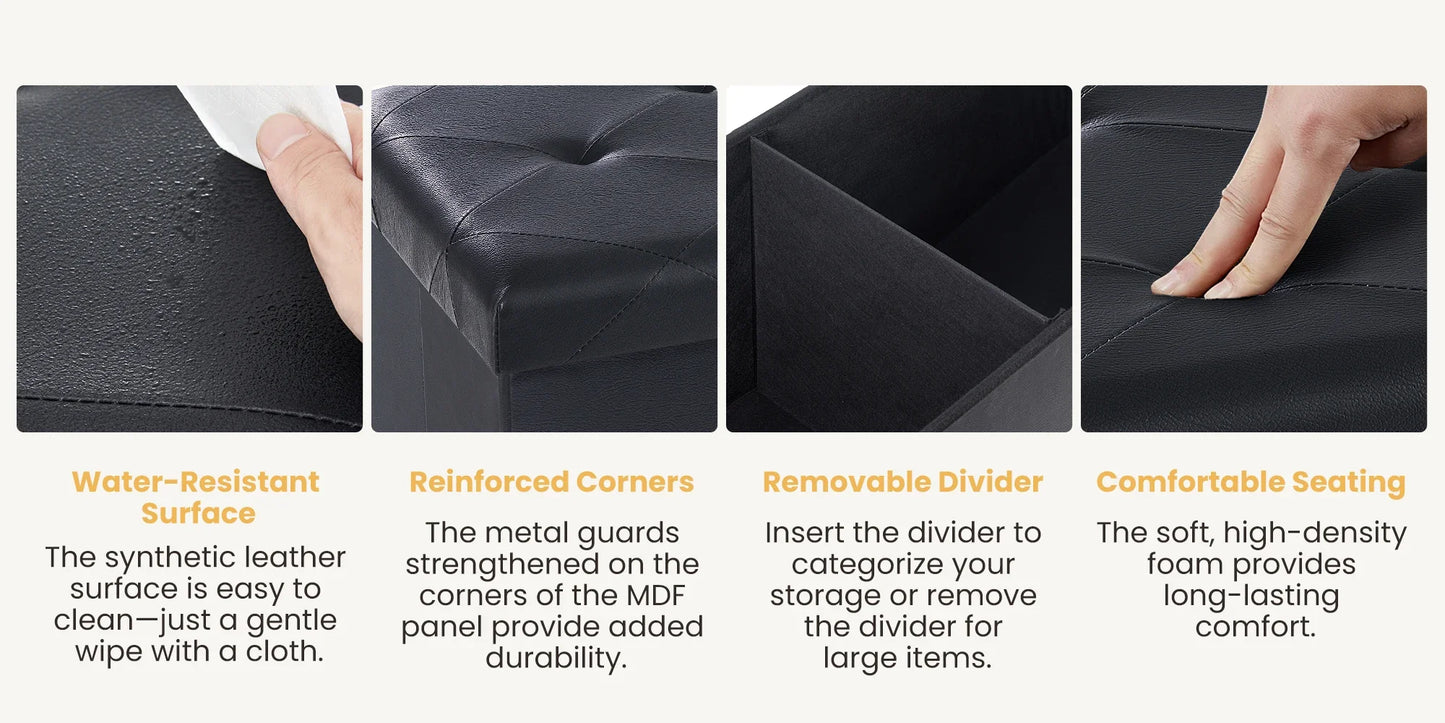 JHK 43 Inches Leather Folding Ottoman Storage Footstool For Living Room