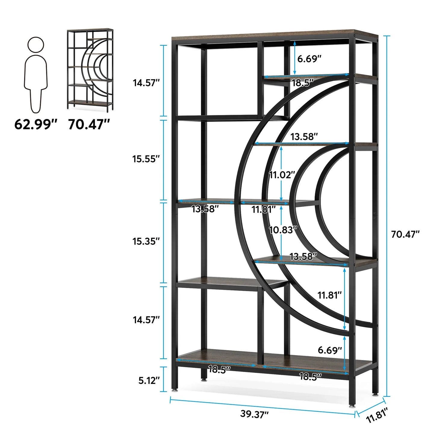 Tribesigns Bookshelf Industrial 5 Tier Etagere Bookcase,