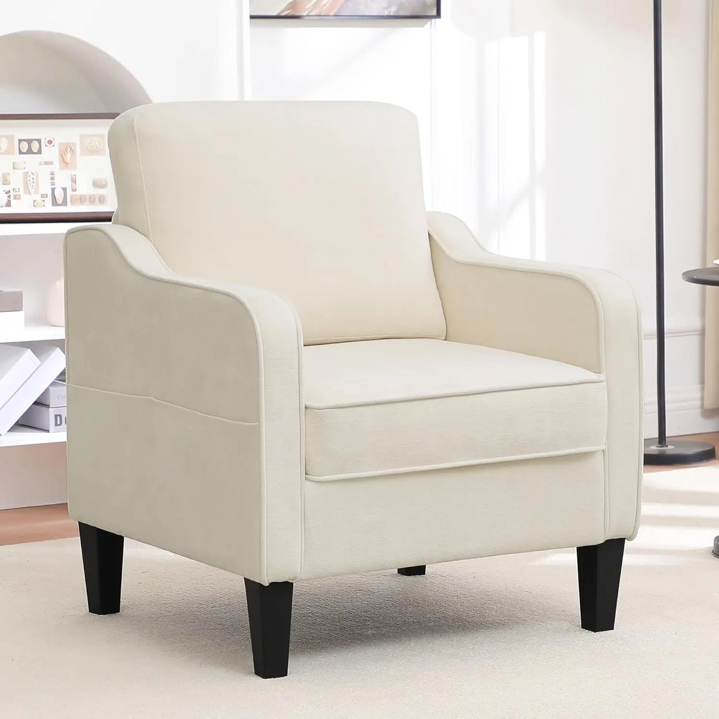 Accent Chair for Living Room, Mid Century Modern Reading Chair , Upholstered Armchair with Side Pockets,