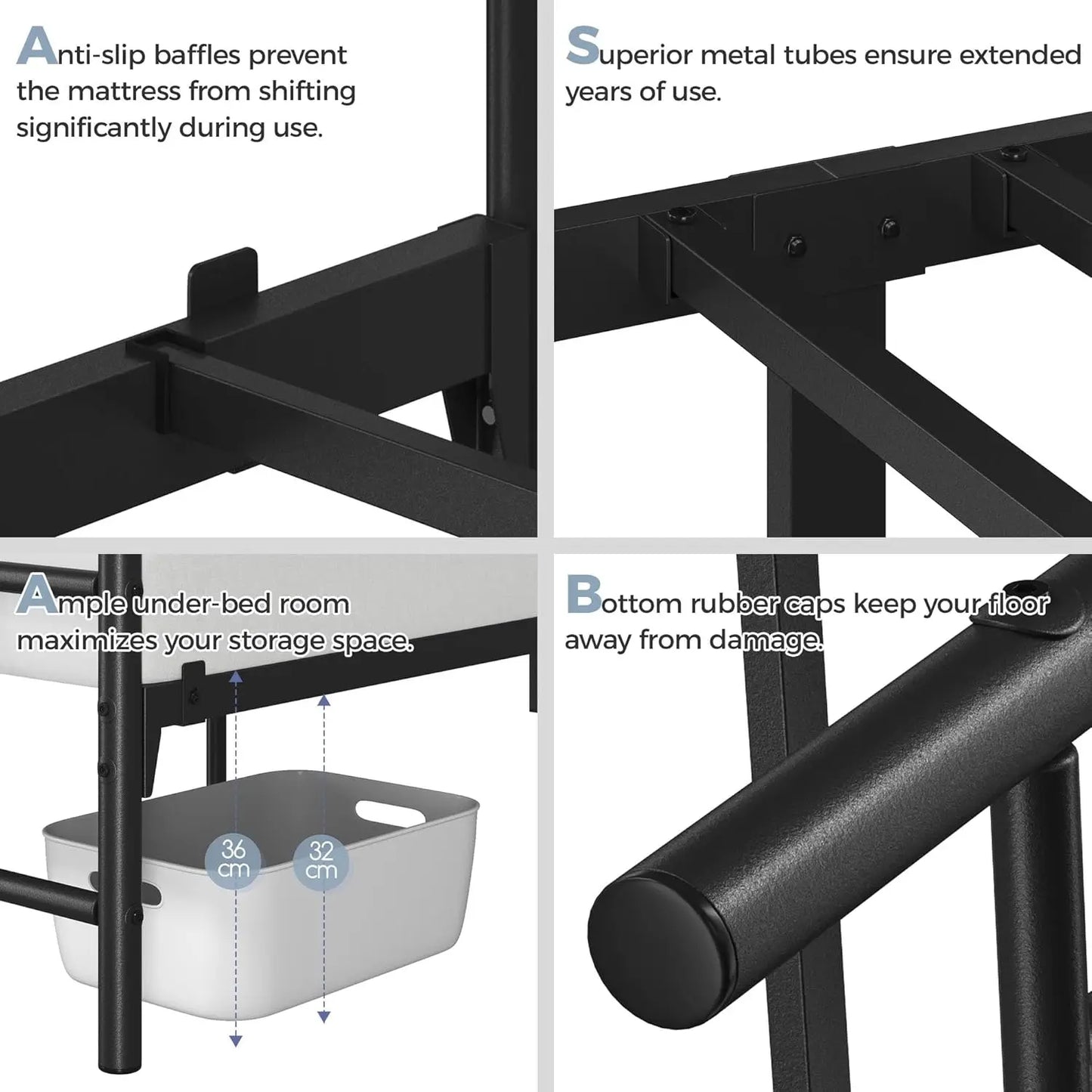 Queen Size Metal Platform Bed Frame with Headboard, Under Bed Storage, No Box Spring Needed