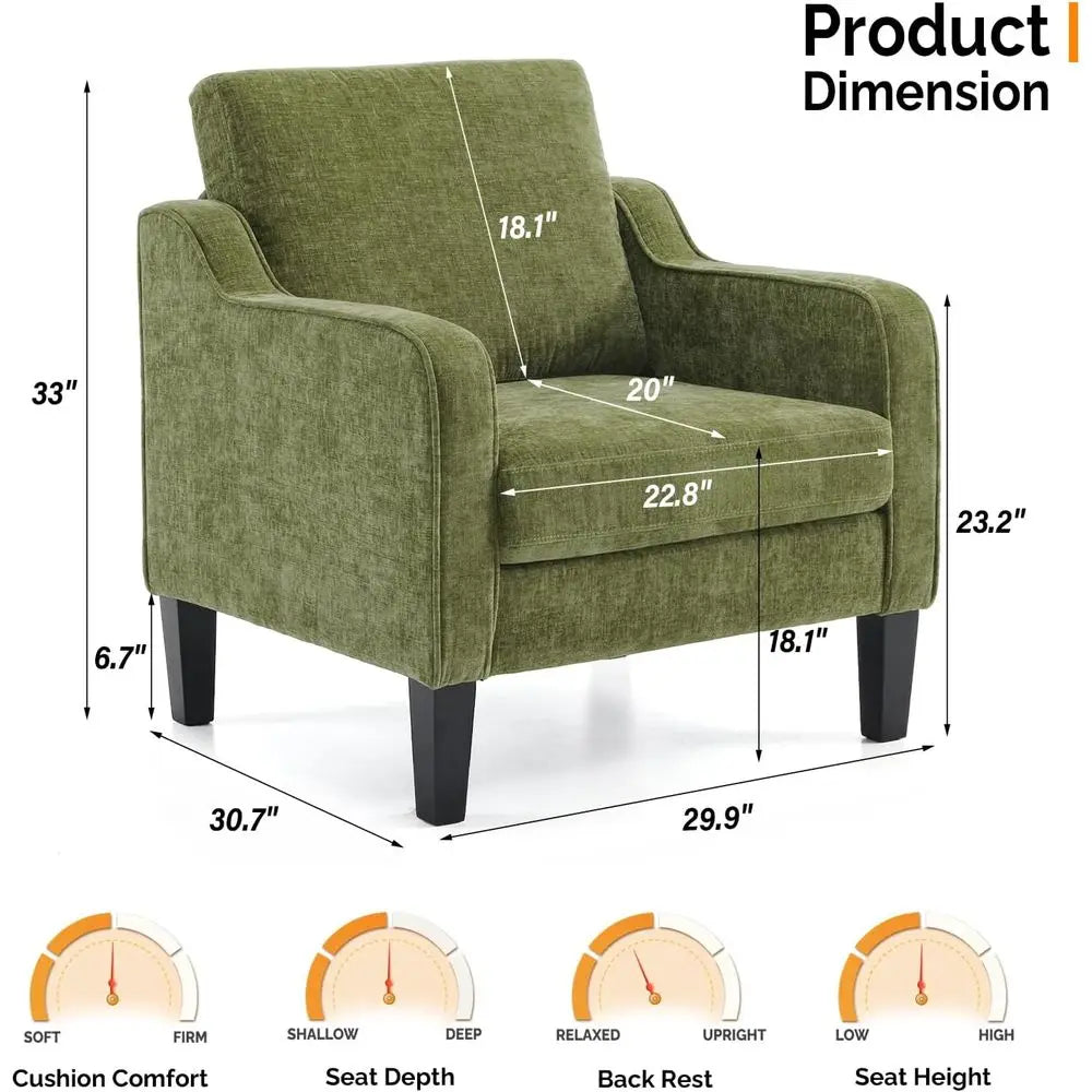 Olive Green Mid-Century Modern Upholstered Accent Chair for Living Room, Bedroom