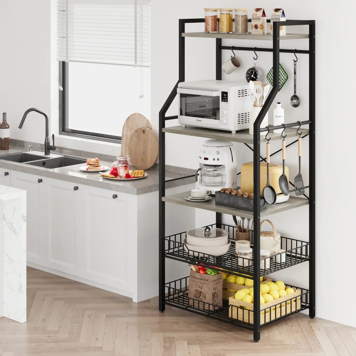 Kitchen Bakers Rack Microwave Oven Stand Coffee Bar Station