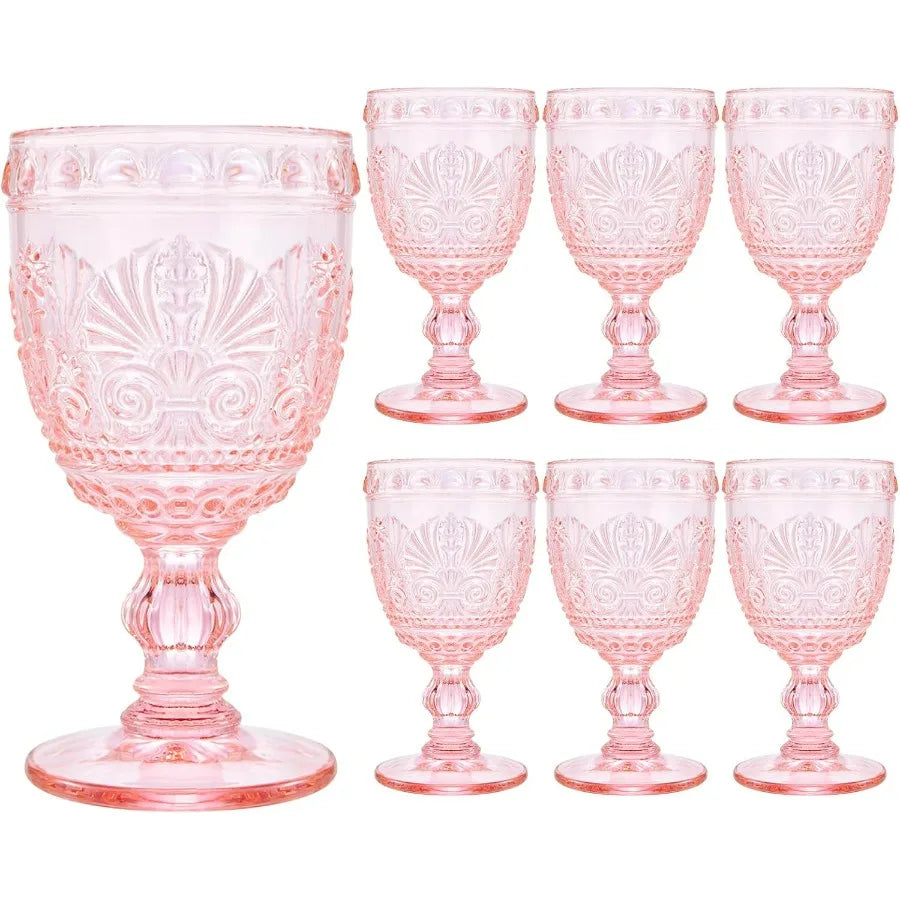 6 Pcs Pink Wine  Goblet Vintage Glassware Made of Sturdy and Durable Glass