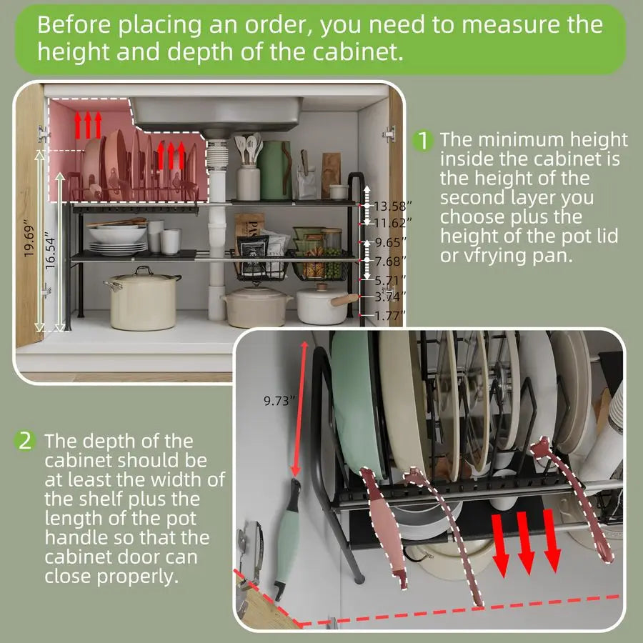 Adjustable Under Sink Organizers and Storage,Pots and Pans  Lid Organizers