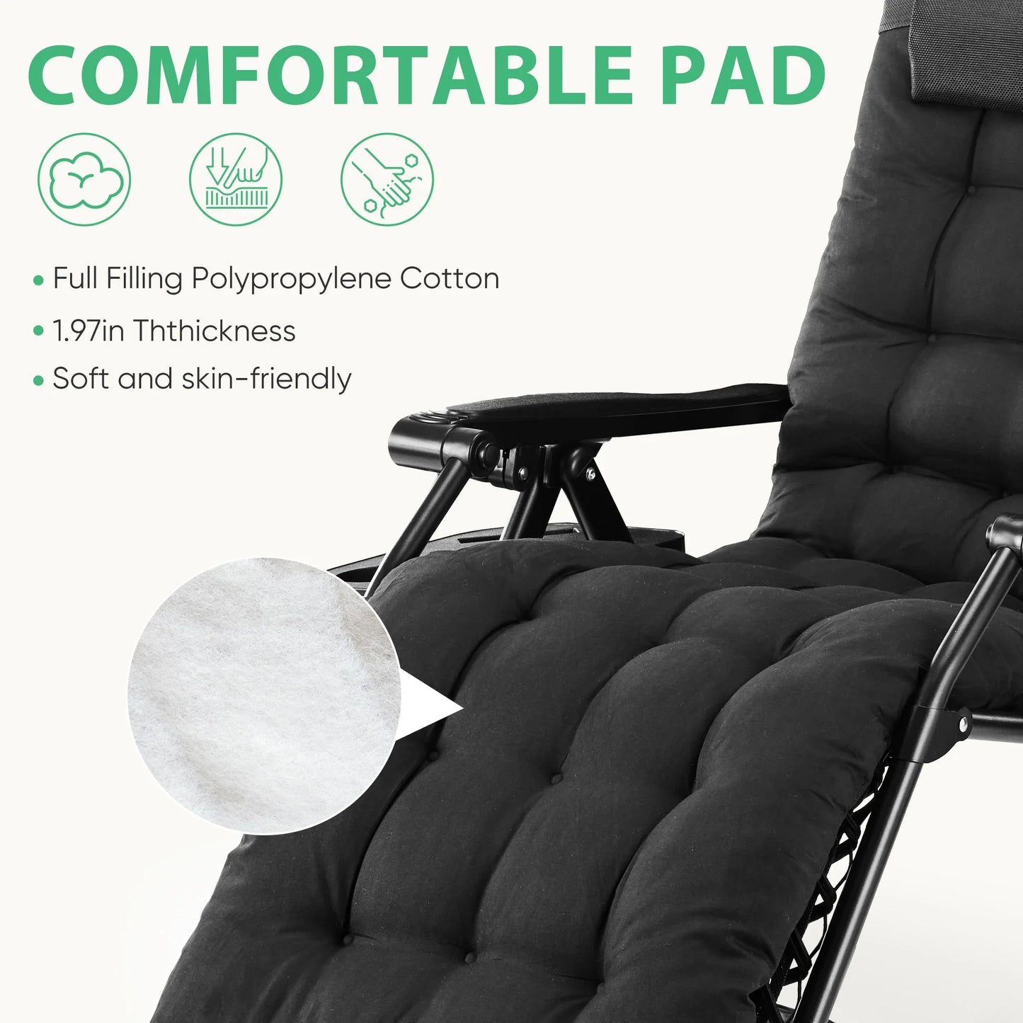 JHK Zero Gravity Recliner Camping Patio Lounge Chair  with Cup Holder  Removable Cushion For Outdoor Garden