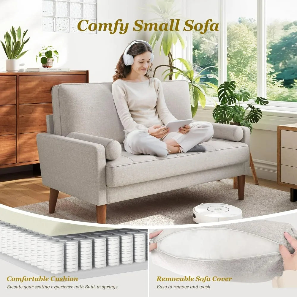 48 Inch Vesgantti Loveseat Sofa - Solid Wood Legs  Throw Pillow