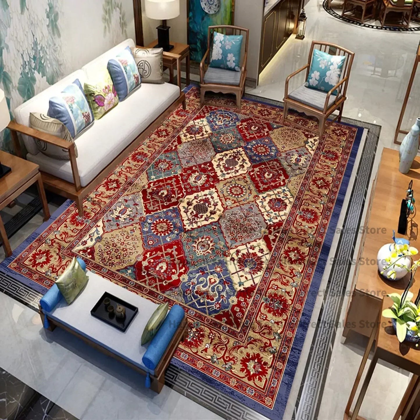 Persian Luxury Rugs for Retro Red Decor Carpets for Living Room
