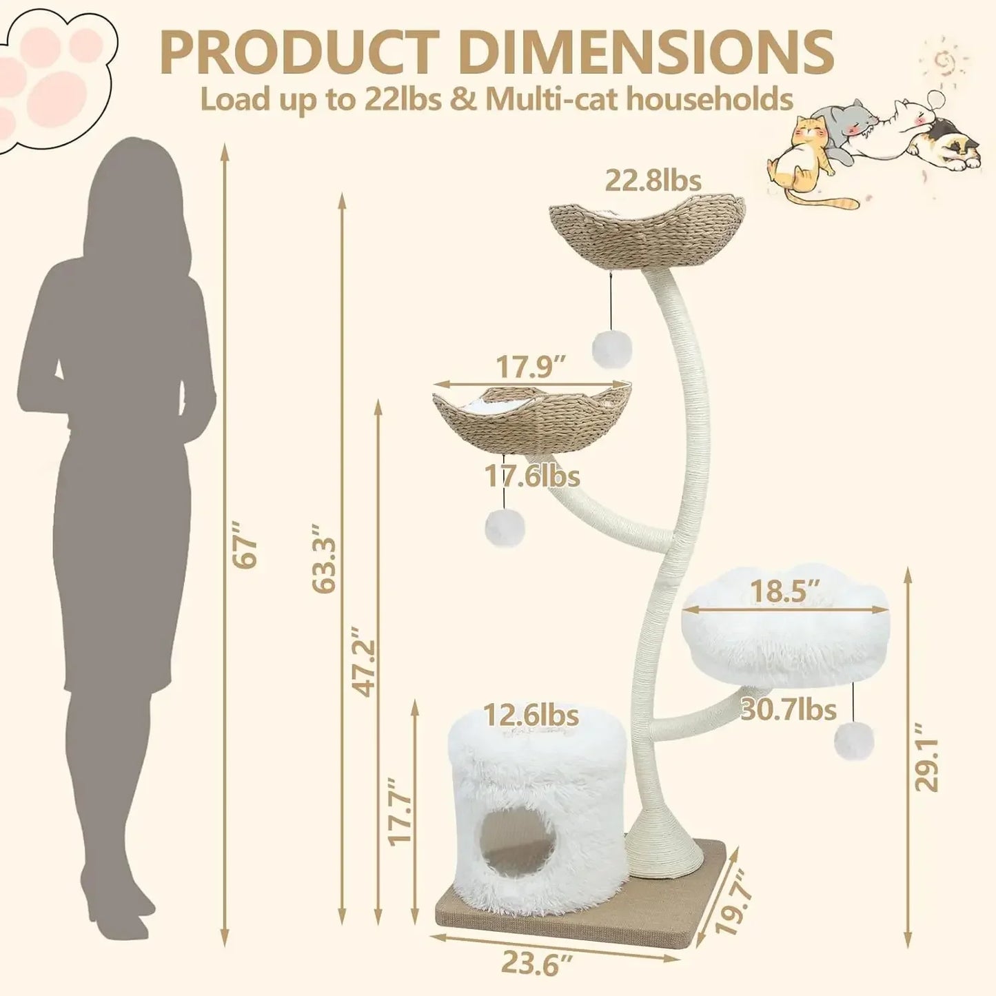 HOT SELLIG QUALITY Cat Tree Tower For Indoor Cats, Multi-Level Large Cat Climbing Furniture With Scratching Posts