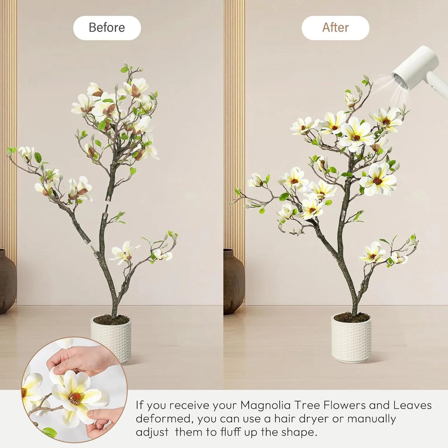 Artificial Magnolia Plant Faux Flower Trees  with LED Light for Yard Patio Home