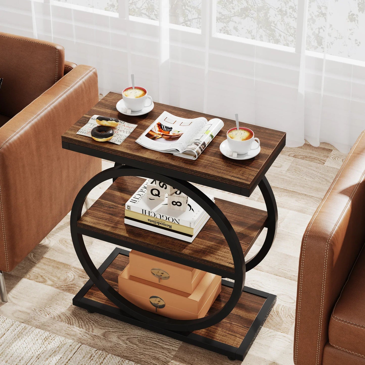 Tribesigns End Table, Narrow End Table with 3 Storage Shelves,