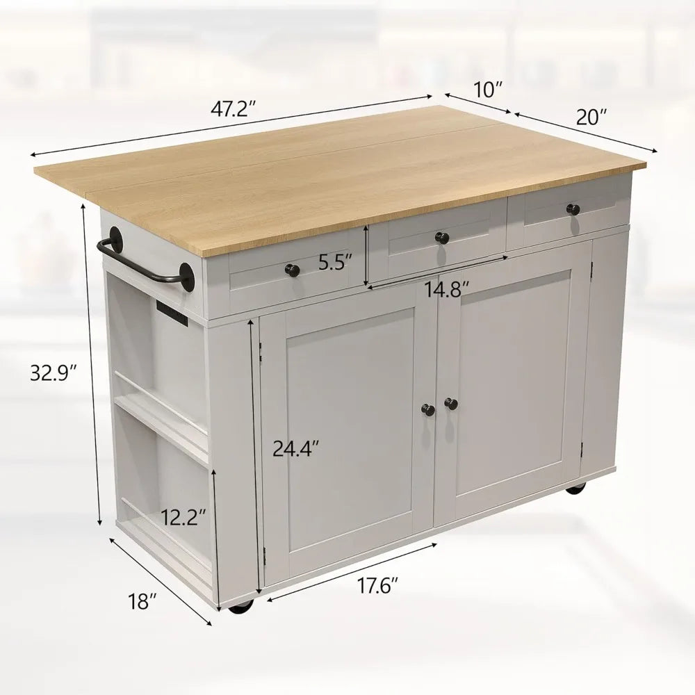 Kitchen Island Cart with 47.2" Wood Top, Island Table for Kitchen with Storage Cabinet