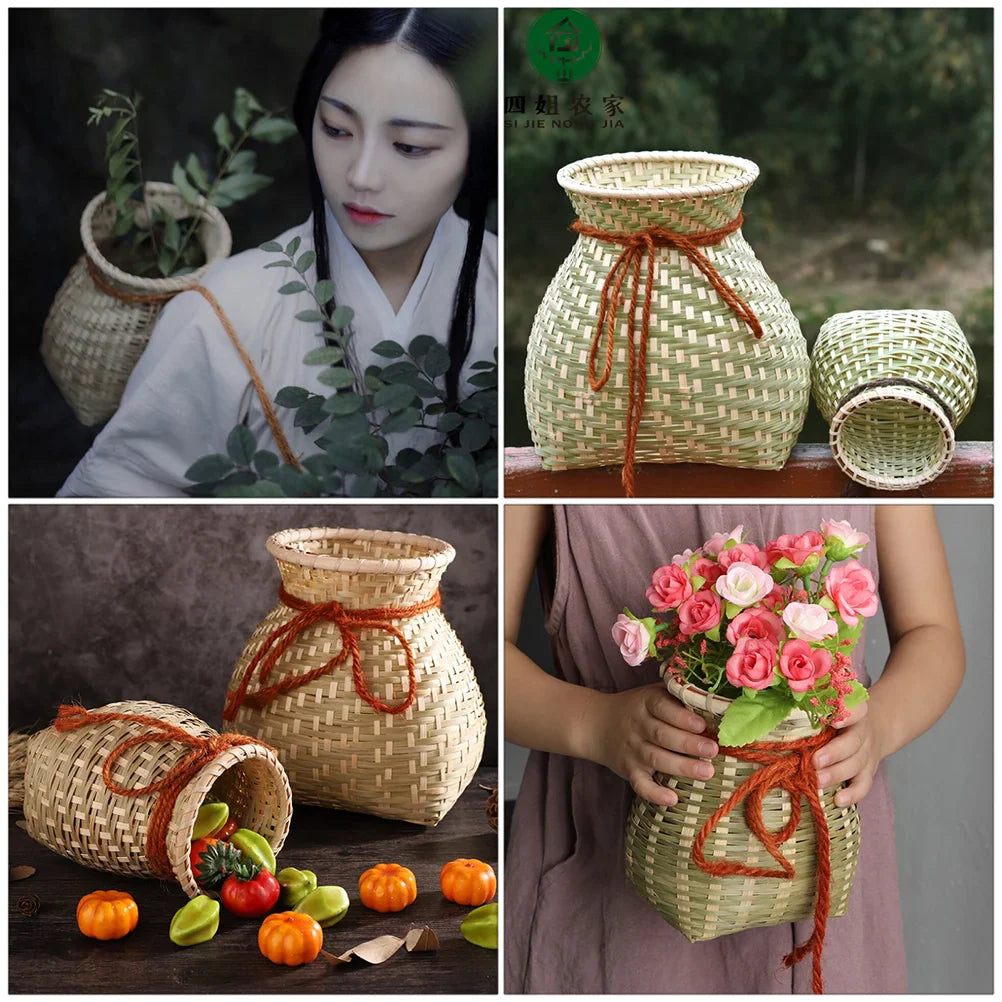 1pc Bamboo Woven Basket  Flower Holder Farmhouse Rustic Home