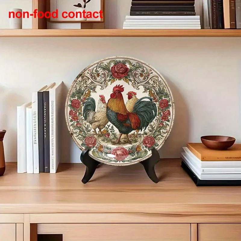 1pc Vintage Farmhouse Rooster and Floral Wall Dish -
