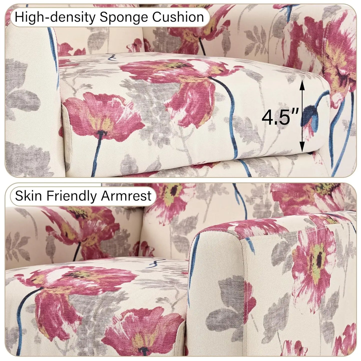 Modern Linen Accent Chair High-Resilient Sponge Comfy Reading Seat Floral Set 1,