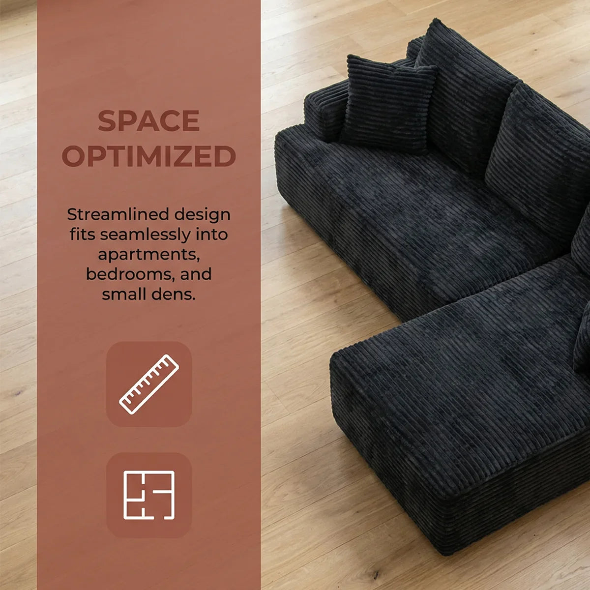 95" L-Shaped Sofa Chaise, Rabbit Fleece Upholstery, Ultra Soft & Comfortable, Ready to Use Out of the Box